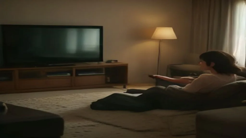 Sala moderna com Smart TV exibindo aplicativos e catálogos de streaming em 2026